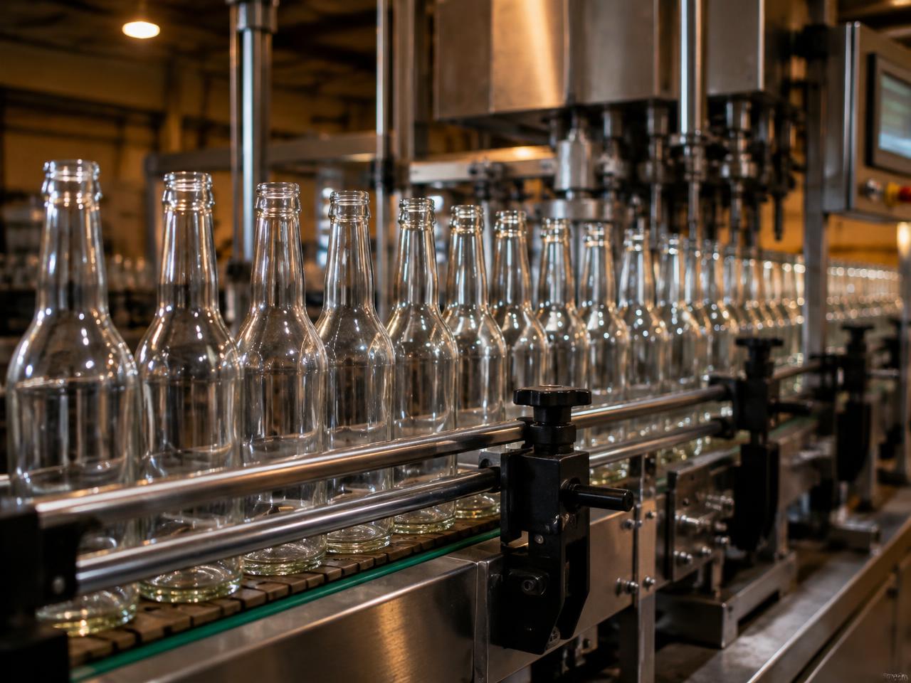 Bottling line with glass bottles