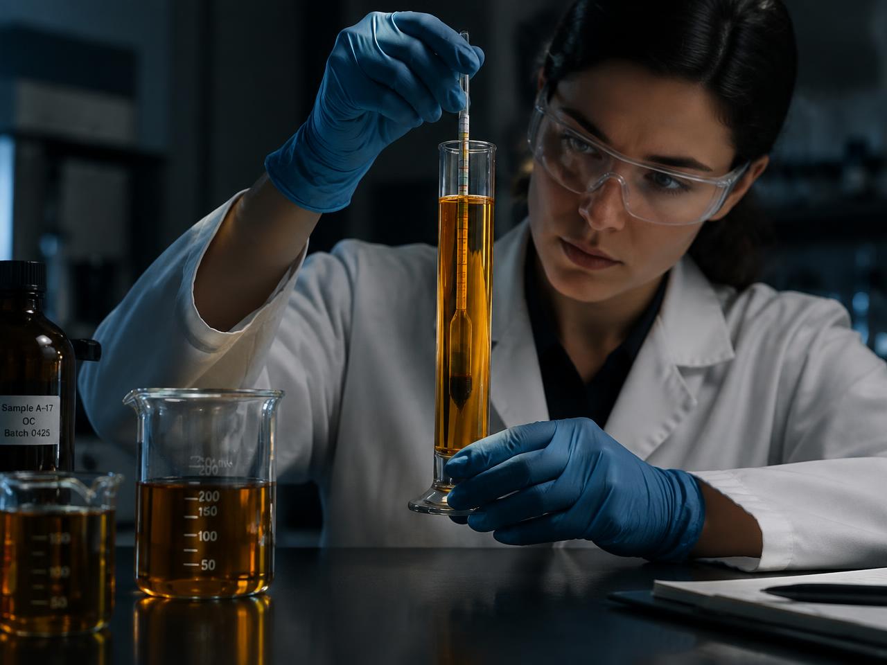 Technician testing a sample in a quality lab